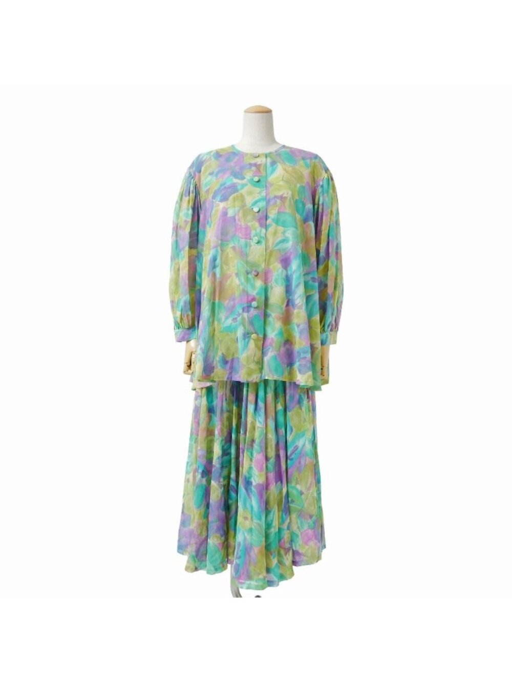 Dior Vintage Skirt Set 3 Dot Set Blouse Top Gather Long RB